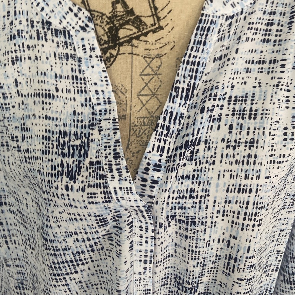 NYDJ Patterned Navy and Light Blue Blouse